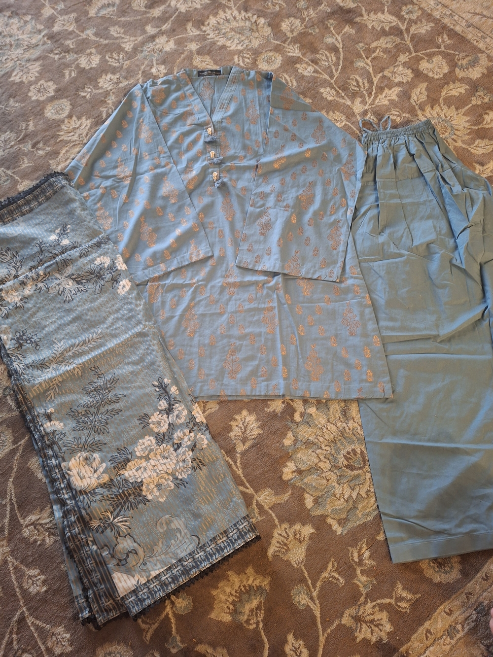 Brand New Bonanza Satrangi 3-Piece Light Blue Banarsi Cotton Suit – Size 16